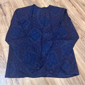 J.McLaughlin Silk Paisley Blouse Navy Blue Burgundy Made in USA Size 4